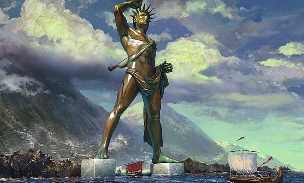 Il mitologico Colosso di Rodi, una delle sette meraviglie del mondo antico.